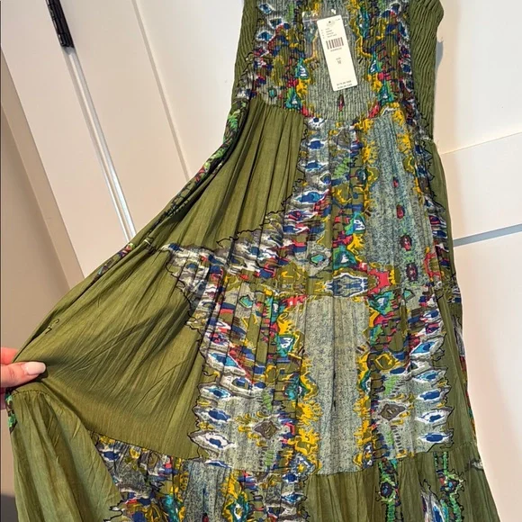 Anthropologie Green Tiered Maxi Dress with beaded detail - Picture 3 of 4
